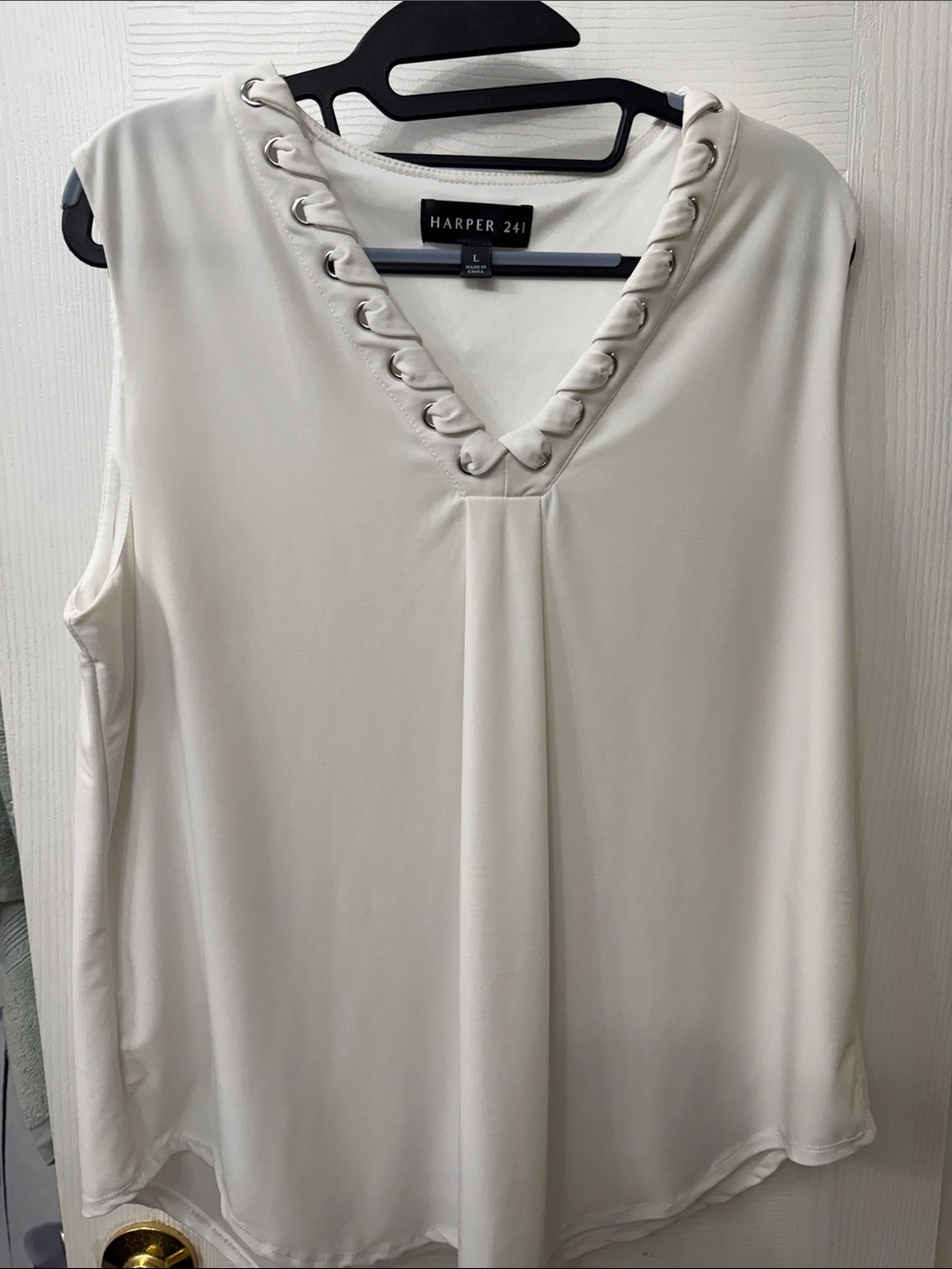 Harper Cream V-Neck Sleeveless Top with Grommet Trim